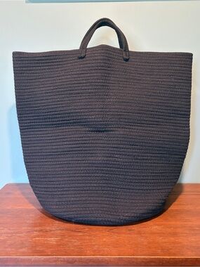 Extra Large Black Woven Cotton Rope Storage Basket Tote